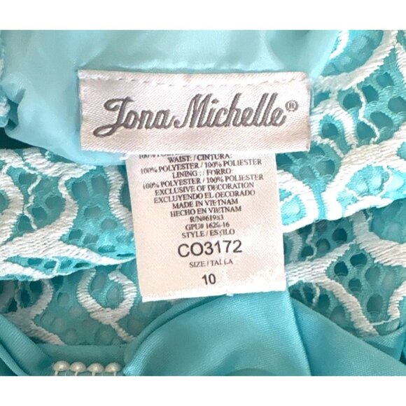 Jona Michelle Girls Sleeveless Lace & Tulle Dress With Bow Detail Size 10 Aqua B - Picture 5 of 5